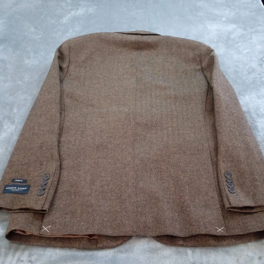 Pronto Uomo Blazer Mens 44R Brown Herringbone Classic‎ Fit 2-Button Sport Coat